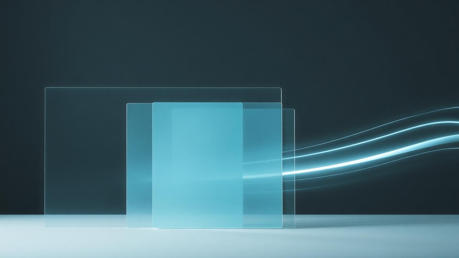 Glass panels and light traces representing retrieval pipelines