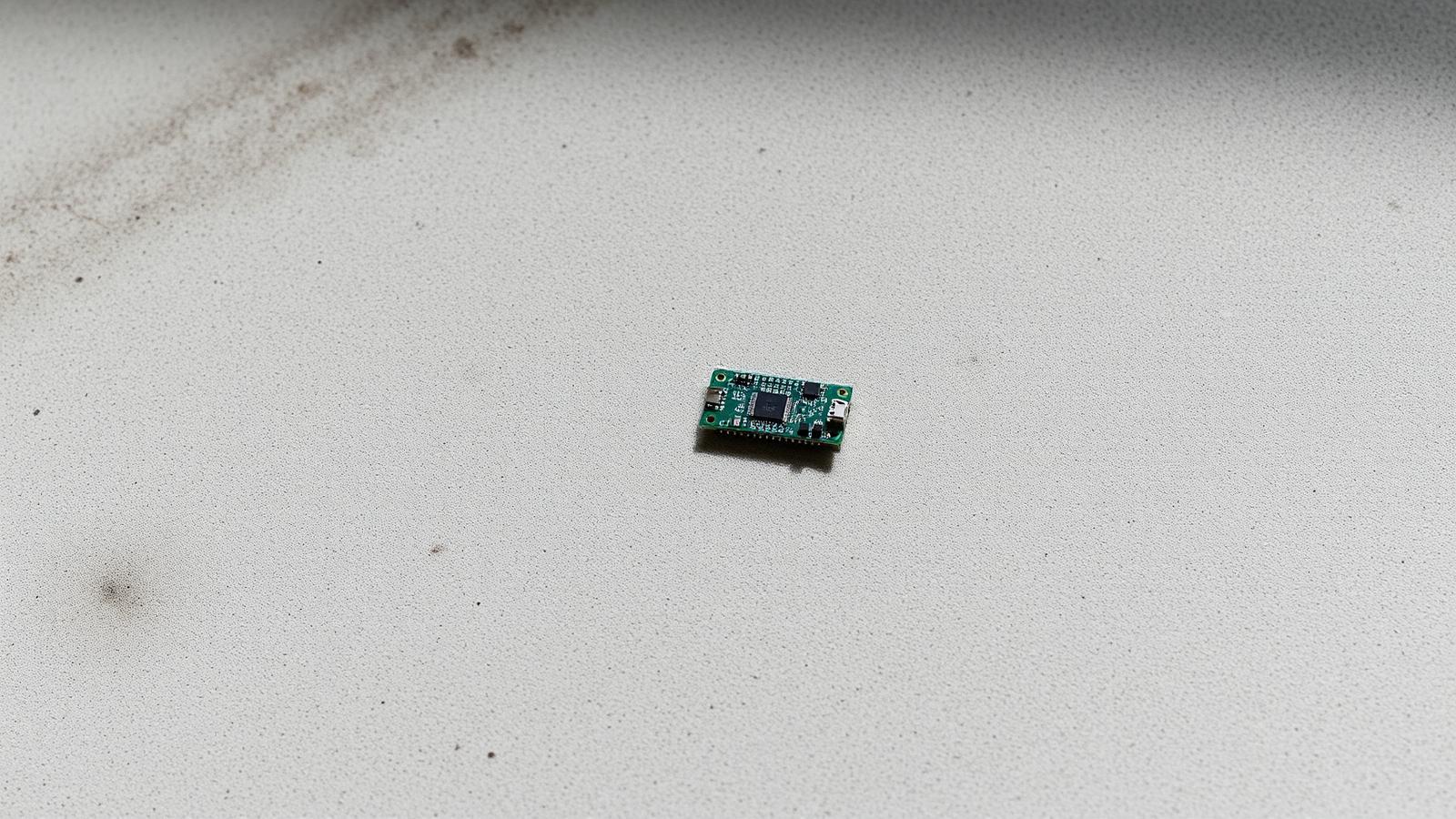 A small circuit board module on a pale concrete surface